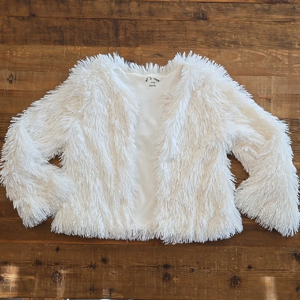 Art Class White Fuzzy Cropped Jacket